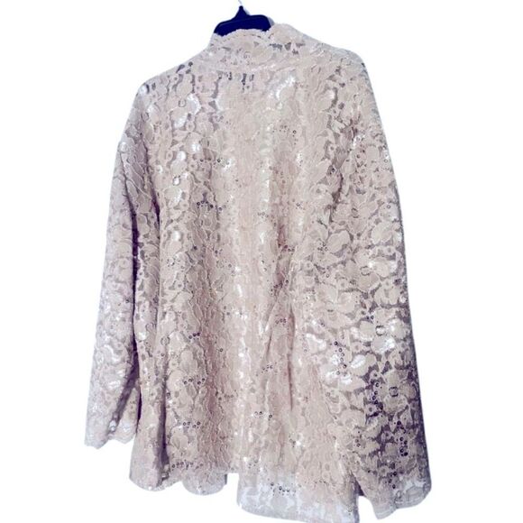 S.L. Fashions Women's Plus Size Sleeveless Tea Length Sequin Lace Jacket - Picture 6 of 8
